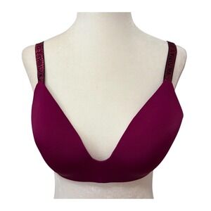 Victoria's Secret Wireless Shine Strap Bra 34C Berry Pink Rhinestone Intimates